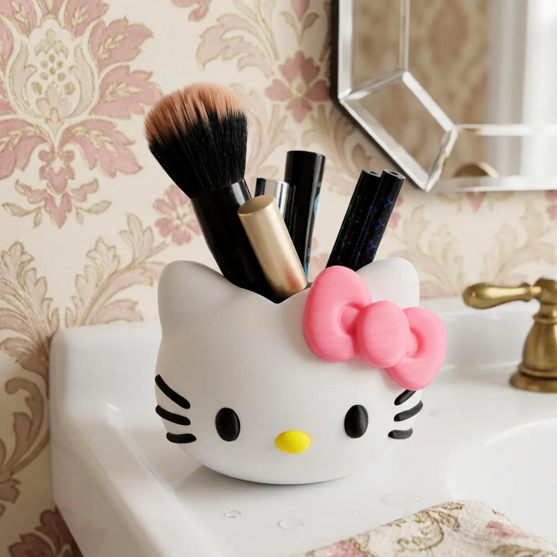 3D Printed Hello Kitty Multi-Purpose Holder | Cute Makeup Brush, Pencil, Soap Organizer
