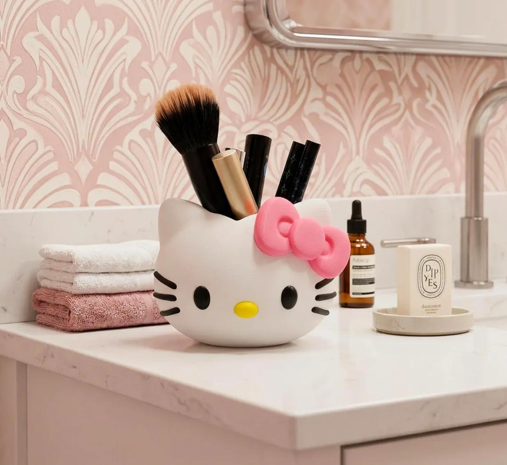 3D Printed Hello Kitty Multi-Purpose Holder | Cute Makeup Brush, Pencil, Soap Organizer